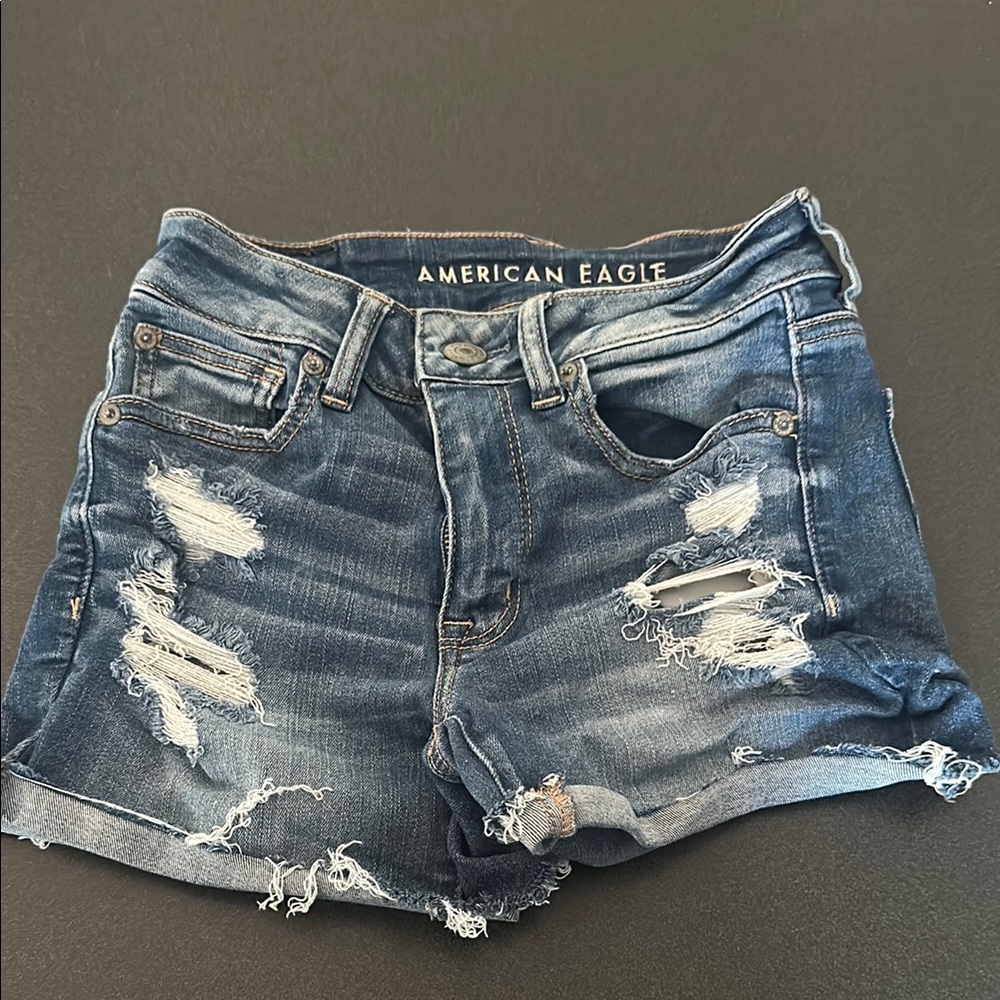 American Eagle Outfitters Blue Distressed Jean Shorts